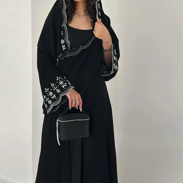 Black Embroidered Abaya with Hijab