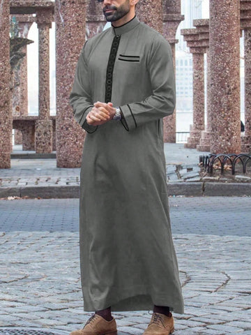 Men’s Decorative Stand-Collar Thobe with Chest Pocket