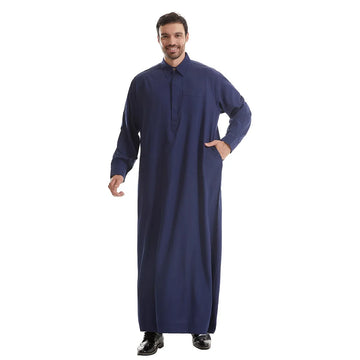 Men’s Collared Long-Sleeve Thobe with Chest Pocket