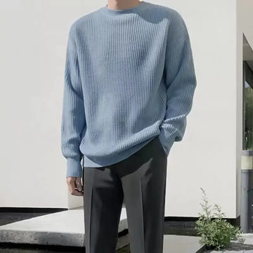 Men’s Ribbed Crew-Neck Jumper with Dropped Shoulders