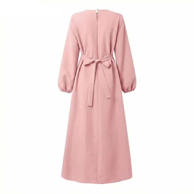 Balloon-Sleeve Maxi Dress with Side Ties