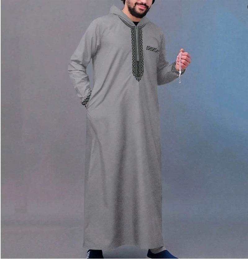 Men's Geometric-Trim Stand-Collar Thobe