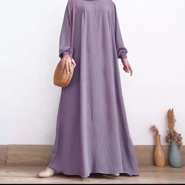 Textured Pleated Maxi Dress with Gathered Cuffs