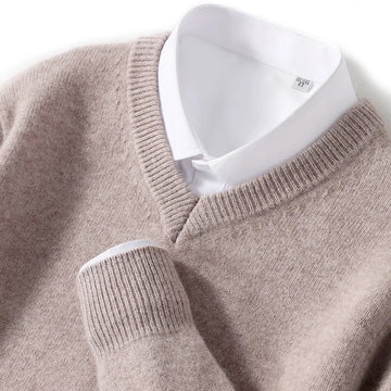 Men’s V-Neck Knitted Jumper with Ribbed Trims