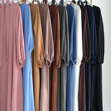 Long-Sleeve Abaya with Gathered Cuffs
