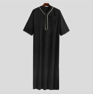 Men's Short-Sleeve Contrast-Trim Thobe